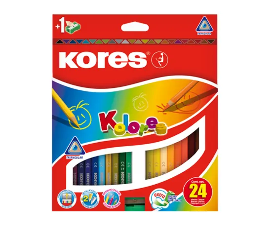 Creioane ( Kores ) 24 culori  (triunghiulare+ascutatoare) 25