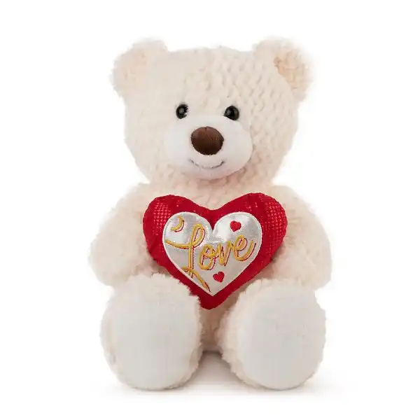 Jucarie moale Urs cu inimă - Alb 30 cm - 0.245 kg