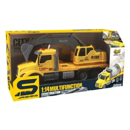 Camion excavator galben cu frictiune, sunete si lumini, 1:14