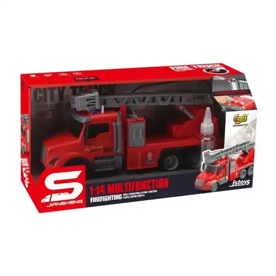 Camion pompieri cu scara,buton apa,frictiune,sunete si lumini,1:14