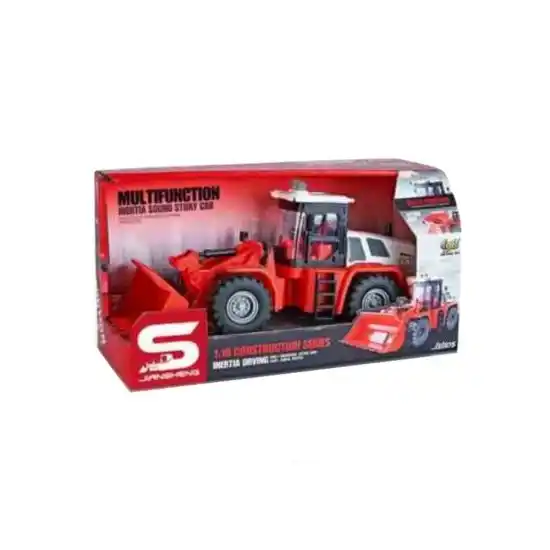 Jucarie Tractor Buldozer, rosu, cu sunete si lumini 1:16