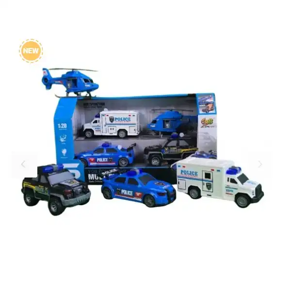 Set cu 4 autospeciale politie, cu frictiune, sunete si lumini, 1:20