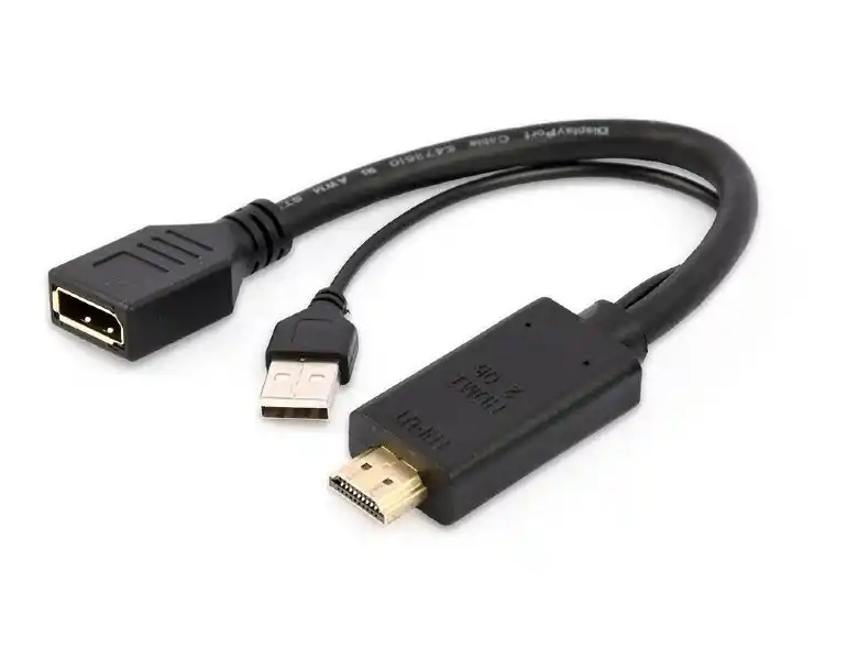 Видеоадаптер Cablexpert A-HDMIM-DPF-01, HDMI (M) - DisplayPort, USB Type-A, 0,1м, Чёрный