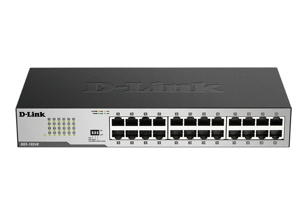 24-ports 10/100/1000Mbps Switch D-Link "DGS-1024D/I2A", 1U 19" Rackmountable, Metal Case