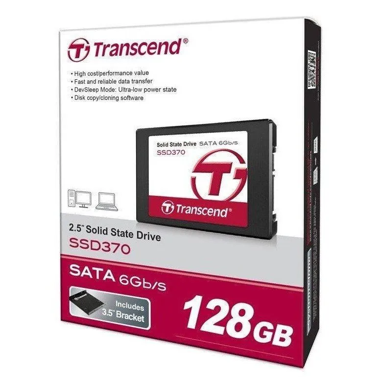 2.5" SATA SSD 128GB Transcend "SSD370" [R/W:560/460MB/s, 70/40K IOPS, SM2246EN, NAND MLC]