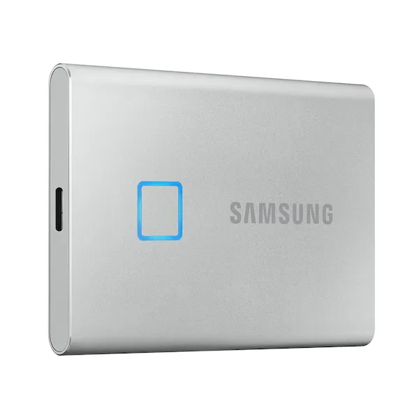 .500GB Samsung Portable SSD T7 Touch Silver, USB-C 3.1 (85x57x8mm, 58g, R/W:1050/1000MB/s, FP ID)