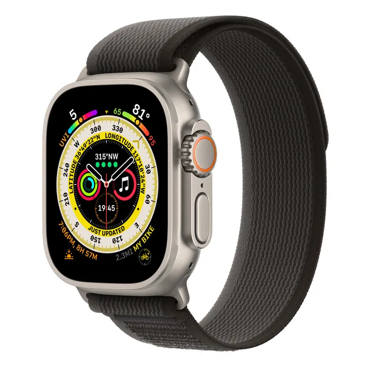 Apple Watch Ultra GPS + Cellular 49mm Titanium Case with Black/Gray Trail Loop - S/M,  MQFW3
