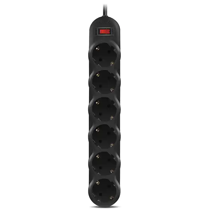 Сетевой фильтр SVEN SF-06L, 6 Розеток, 1,8м, Чёрный