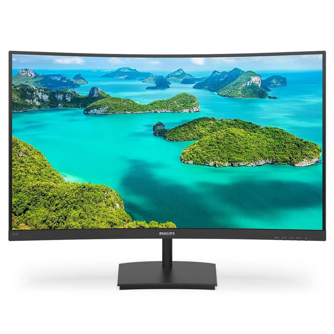 27" PHILIPS 271E1SCA, Black, Curved-VA, 1920x1080, 75Hz, FreeSync,4ms,250cd,50M:1,D-Sub+HDMI+Aux,Spk