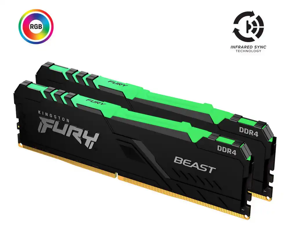 32GB DDR4-3733MHz  Kingston FURY Beast RGB (Kit of 2x16GB) (KF437C19BB1AK2/32), CL19-23-23, 1.35V