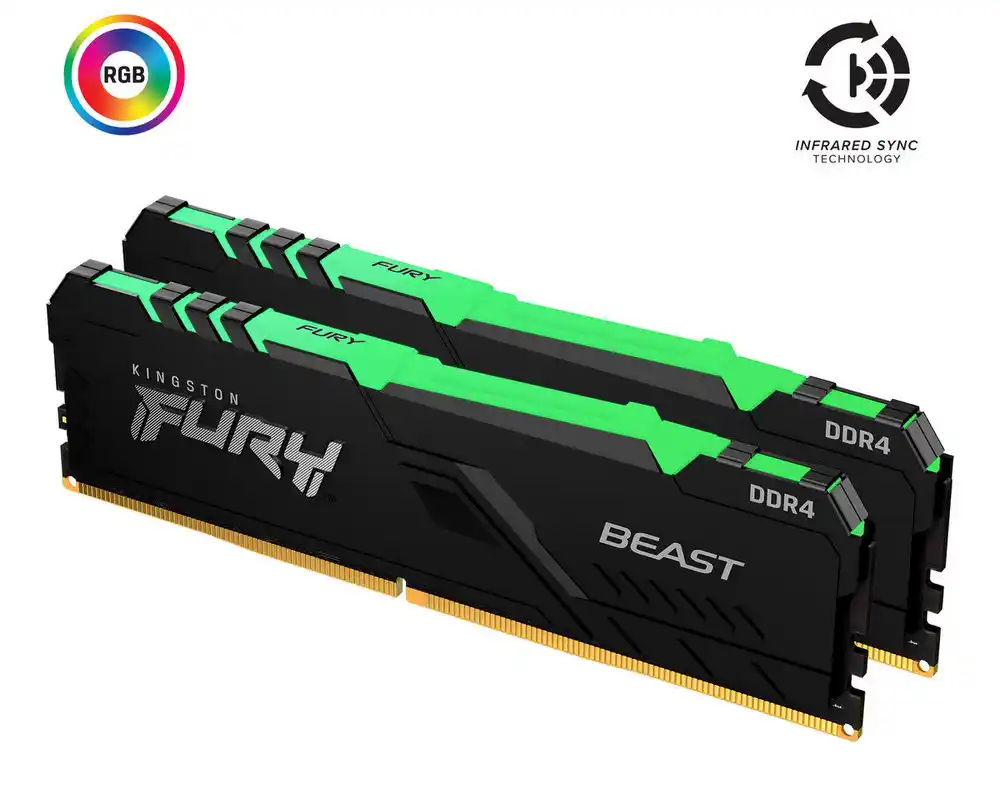 Оперативная память Kingston FURY Beast RGB, DDR4 SDRAM, 3600 МГц, 16Гб, KF436C17BBAK2/16