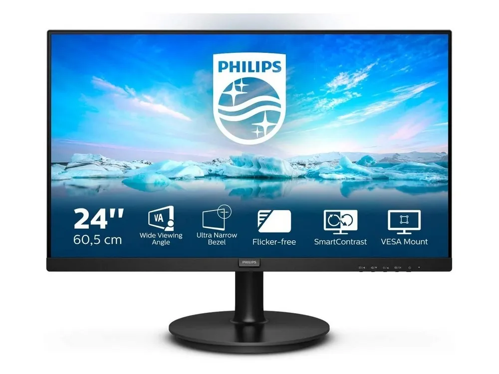 23.8" PHILIPS 242V8LA, Black, VA, 1920x1080, 75Hz, FreeSync,4ms,250cd,MegaDCR,D-Sub+HDMI+DP,Spkrs