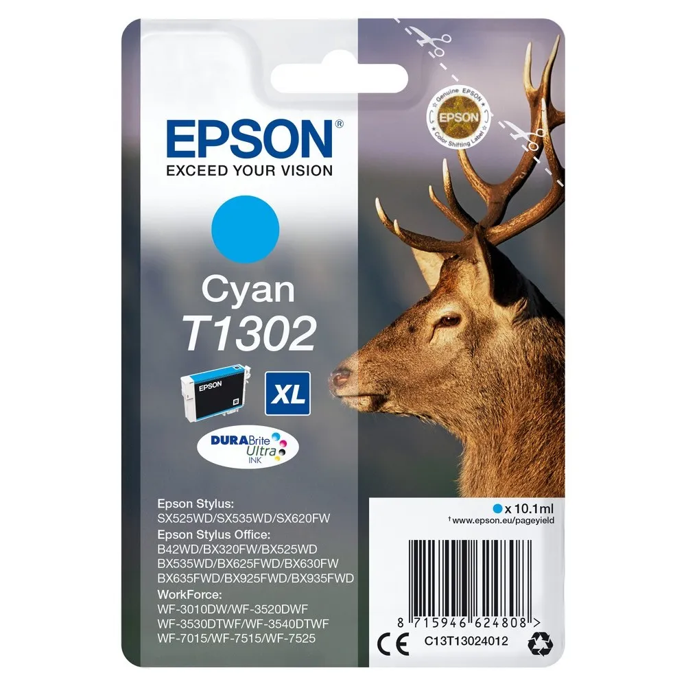Ink Cartridge Epson Singlepack T1302 DURABrite Ultra Ink, Cyan, C13T13024012