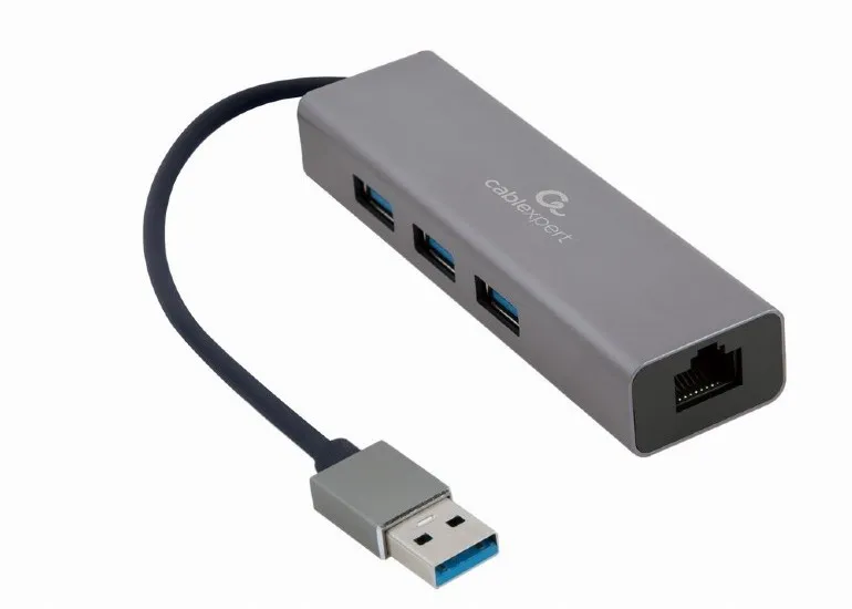 USB  3.0 Hub 3-port with built-in LAN port Cablexpert "A-AMU3-LAN-01", Black