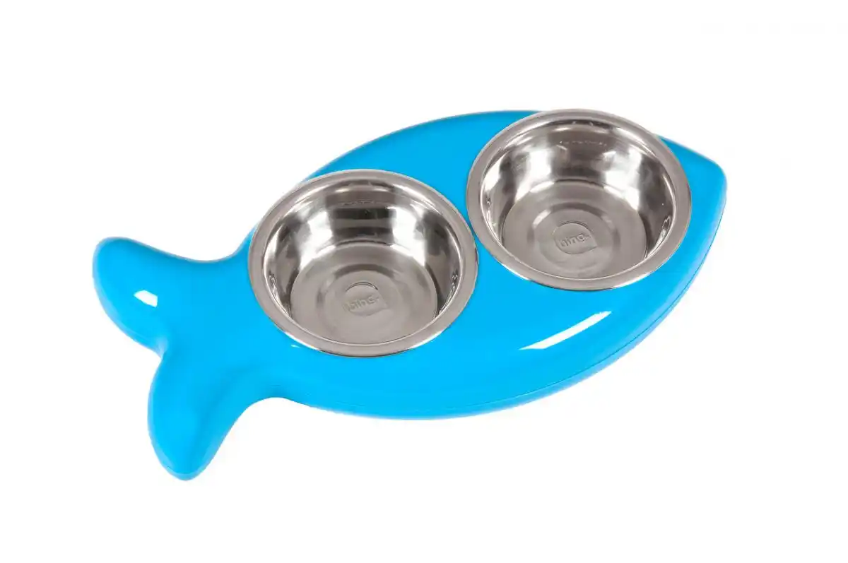 Двойная миска метал. BOWL FISH 2×0,5L Blue