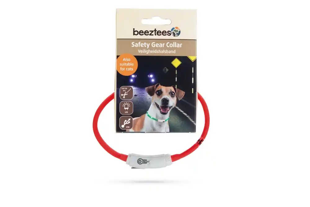 BEEZTEES силиконовый ошейник светящийся с USB Red 35×10