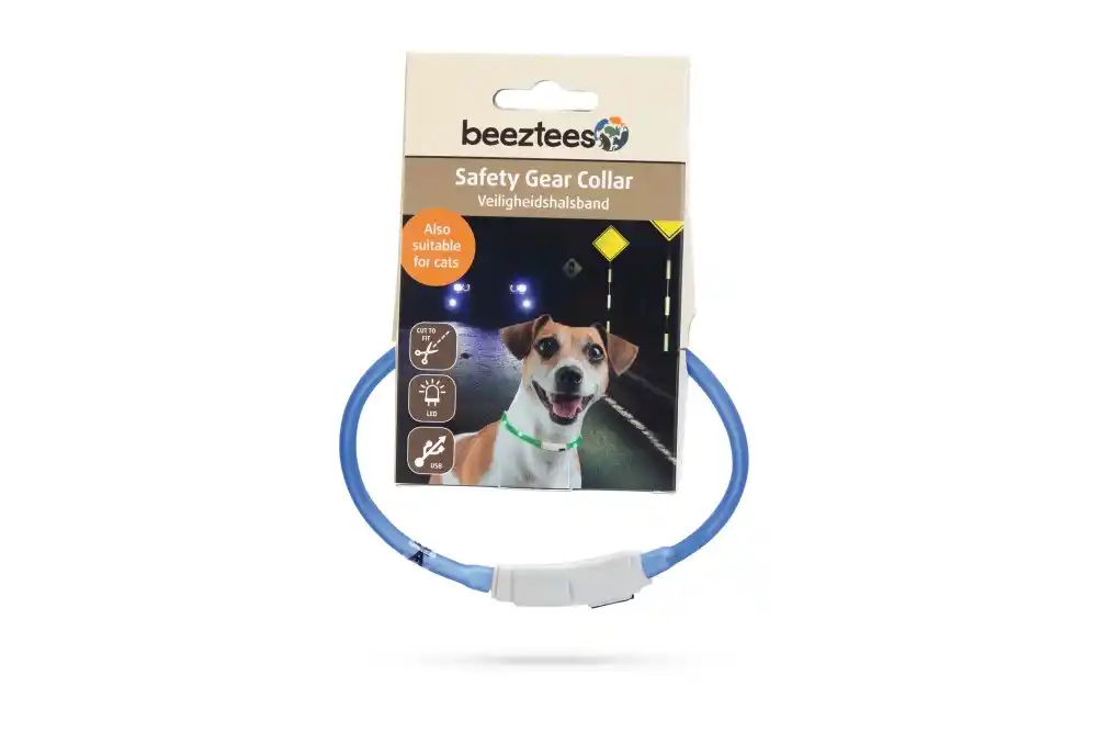 BEEZTEES силиконовый ошейник светящийся с USB Blue 35×10