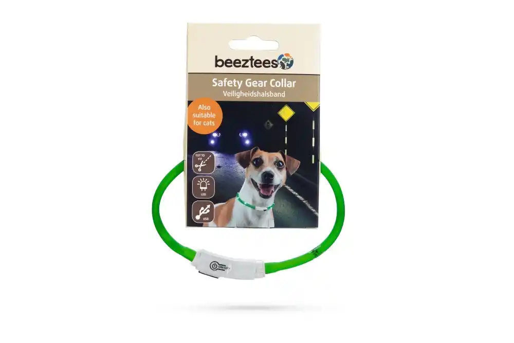 BEEZTEES силиконовый ошейник светящийся с USB Green 35×10