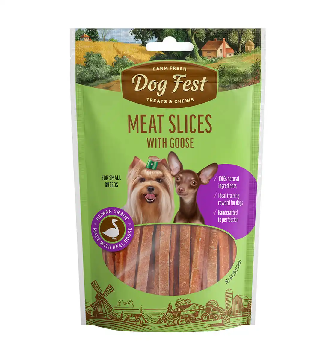 Купить  Мясные и жевательные ломтики - Dog Fest Кусочки мяса с гусем 55 g..