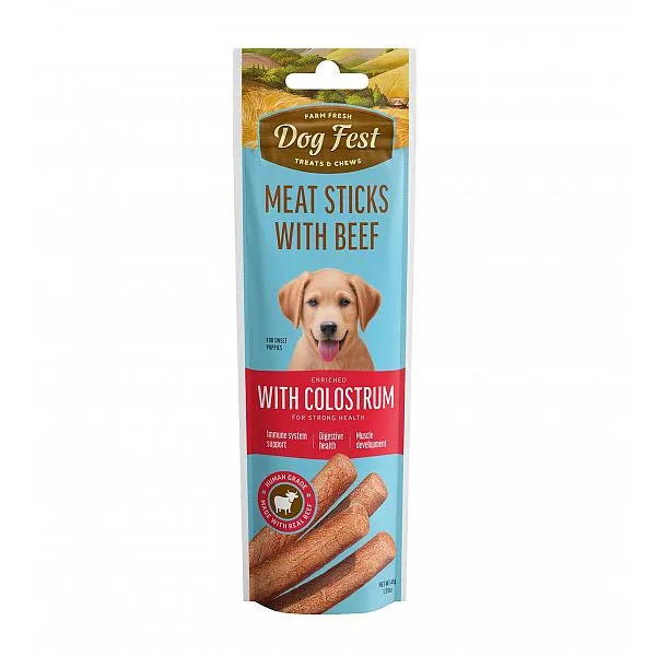 Dog Fest Cârnați din carne de vită cu colostru, pentru căței, 45g.
