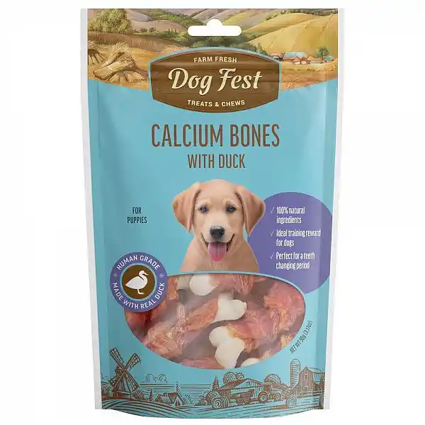 Купить  Мясные и жевательные ломтики - Dog Fest Кальциевая косточка с уткой, для щен..