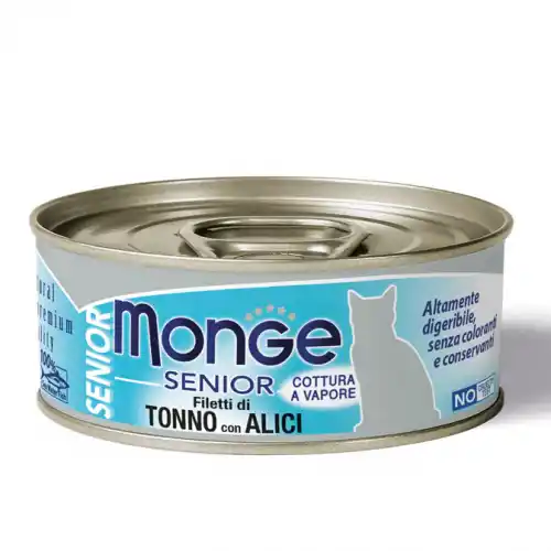 MONGE CAT JELLY Can Yellowfin Tuna & Whitebait (Anchovies) – SENIOR 80gr.