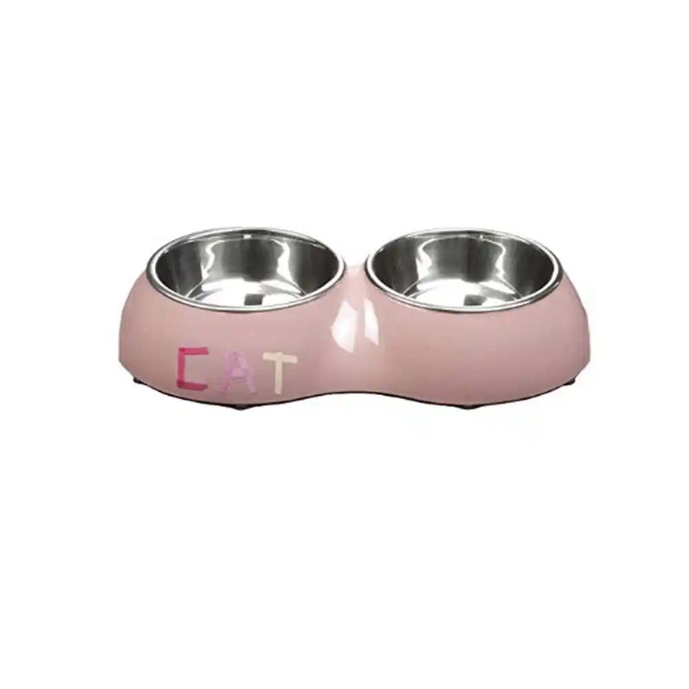 BEEZTEES двойная металлическая миска Tape Cat розовая