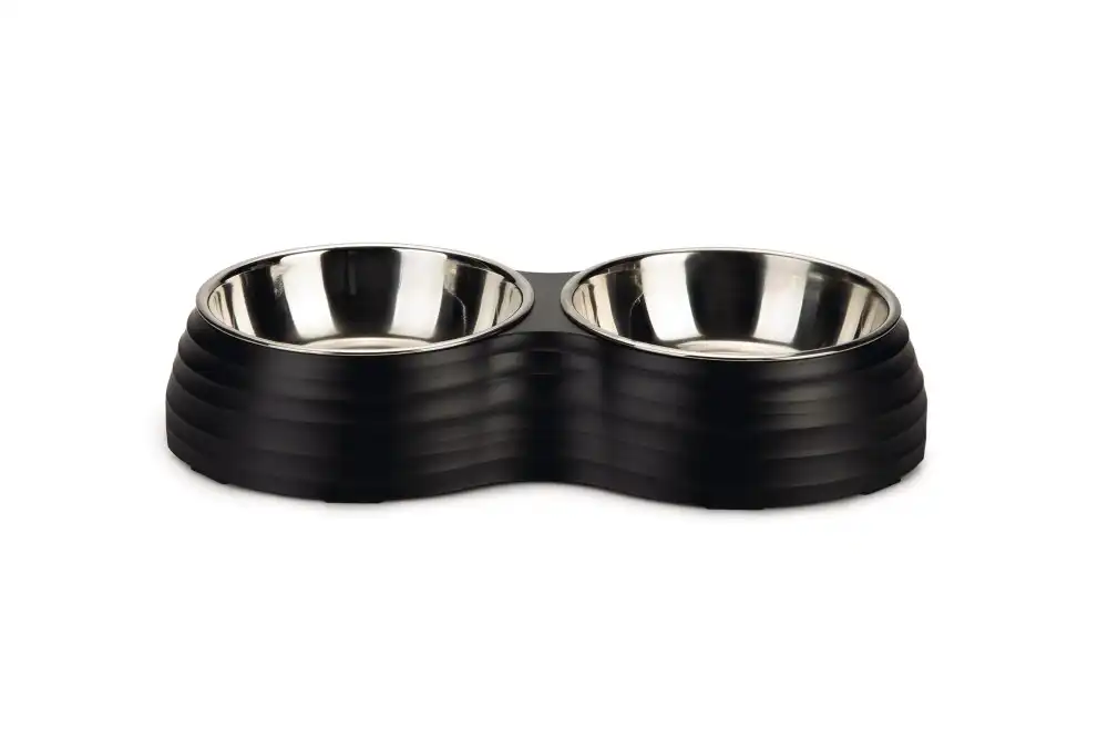 BEEZTEES двойная металлич. миска RIMPU Black 32cm