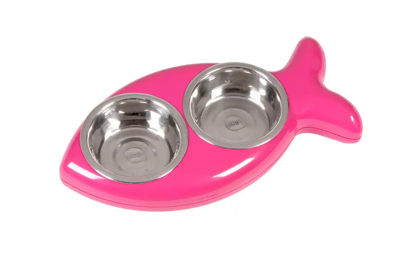 Двойная миска метал. BOWL FISH 2×0,5L Pink