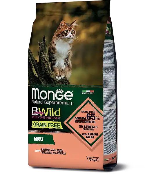 MONGE DRY PISIC BWILD fără gluten Somon/Mazăre 1,5 kg