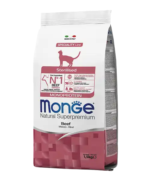MONGE DRY CAT STERILISED MONOPROTEIN BEEF 1,5kg.