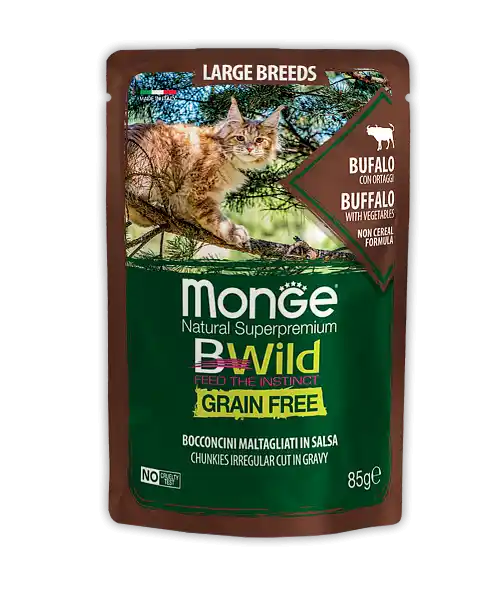 MONGE CAT BWILD POUCH Large Breed Buffalo/Vegetables 85gr