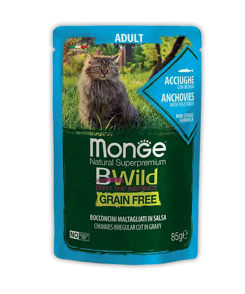 MONGE CAT BWILD POUCH Adult Anchovies/Vegetables 85gr