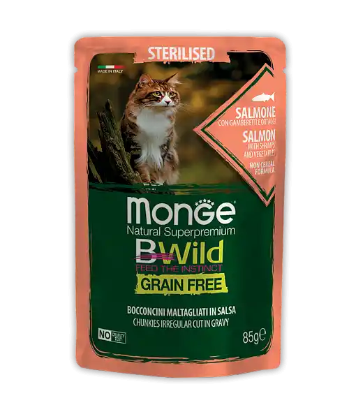 MONGE CAT BWILD POUCH Sterilised Salmone/Shrimp/Vegetables 85gr