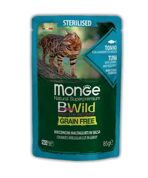 MONGE CAT BWILD POUCH Sterilised Tuna/Vegetables 85gr