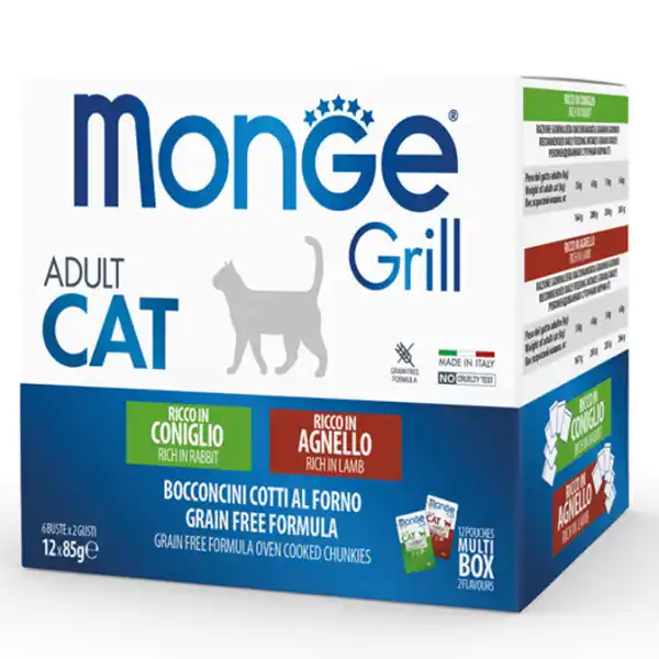 MONGE CAT GRILL MIX BOX ADULT RABBIT/LAMB 12x85gr.