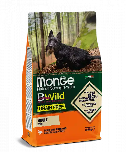 MONGE DRY DOG BWILD GF MINI ADULT Duck/Potatoes 2,5kg