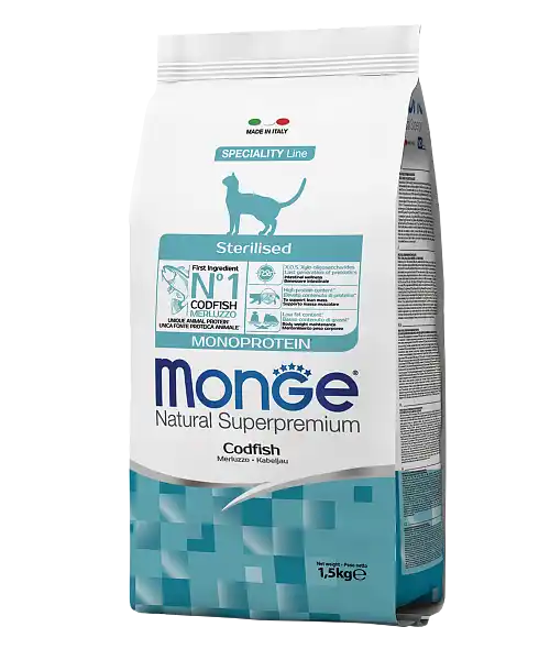 MONGE DRY CAT STERILISED MONOPROTEIN COD FISH 1,5kg.
