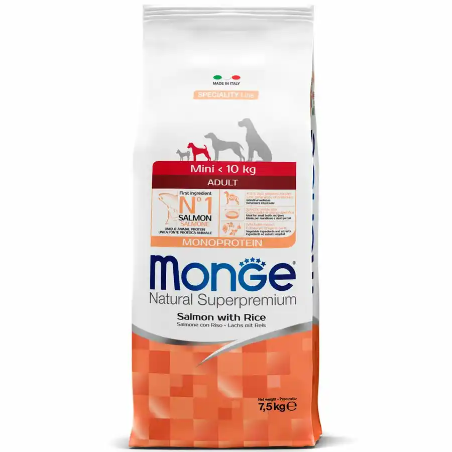 MONGE DRY DOG MINI ADULT Salmon/Rice 7,5 кг
