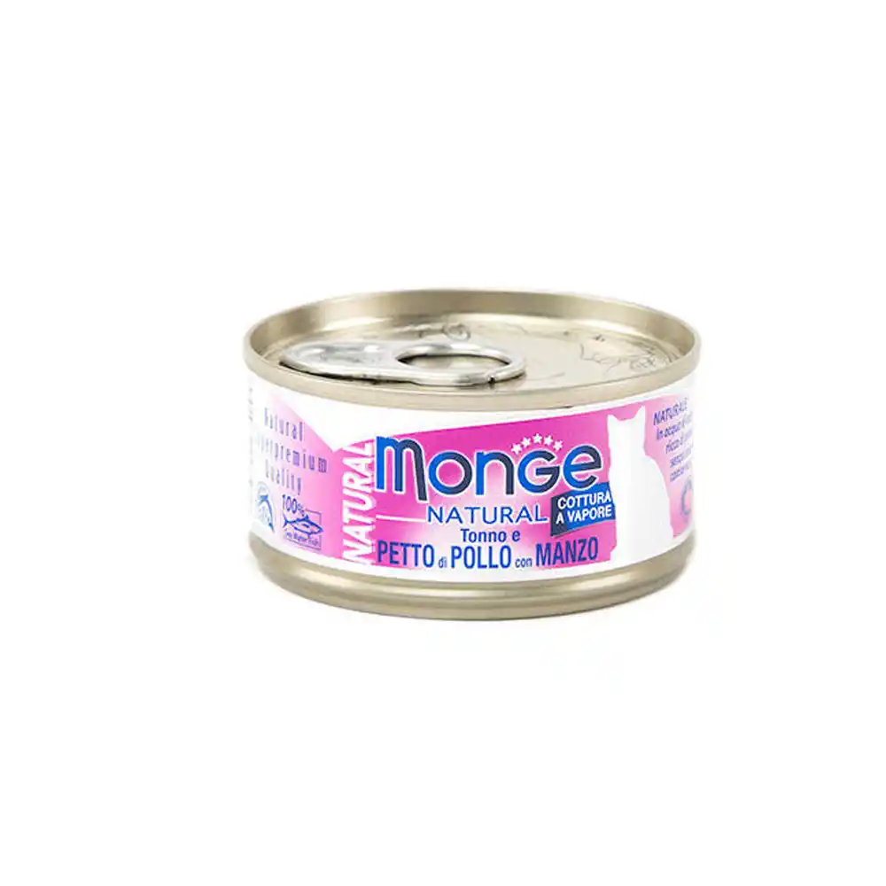 MONGE CAT NATURAL Can Tuna & chicken with beef 80gr.