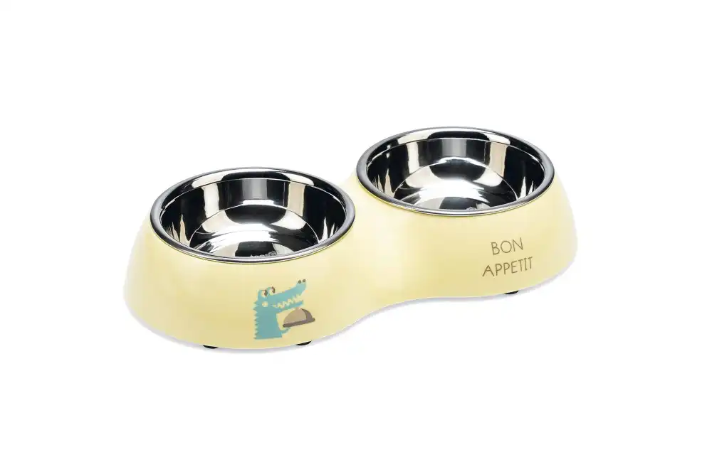 BEEZTEES двойная металлическая миска KROKY Yellow 27cm