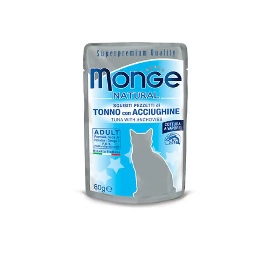MONGE CAT NATURAL Pouch Tuna with anchovies in jelly 80gr.