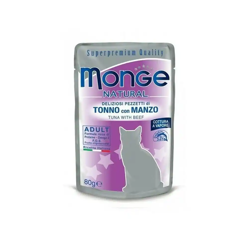 MONGE CAT NATURAL Pouch Tuna with beef in jelly 80gr.