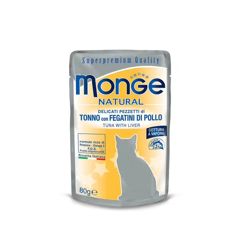 MONGE CAT NATURAL Pouch Tuna Chicken with liver in jelly 80gr.