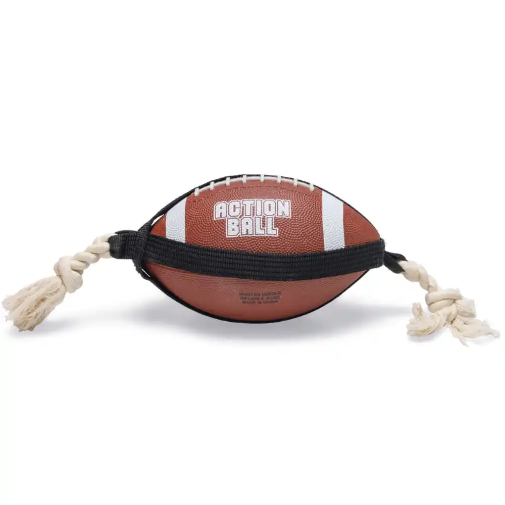 BEEZTEES minge din cauciuc RUGBYBALL with Rope 21cm