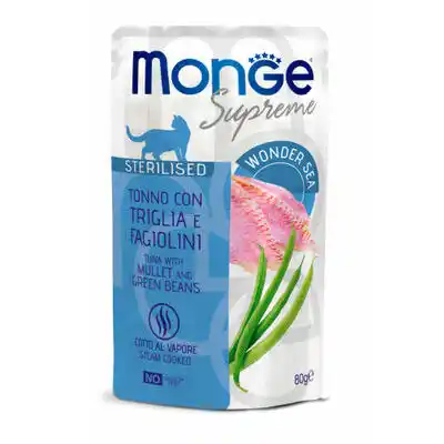 MONGE CAT POUCH SUPREME STERILISED Tuna/Mullet/Green Beans 80gr.