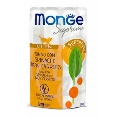 MONGE CAT POUCH SUPREME KITTEN Tuna/Spinach/Baby Carrot 80gr.