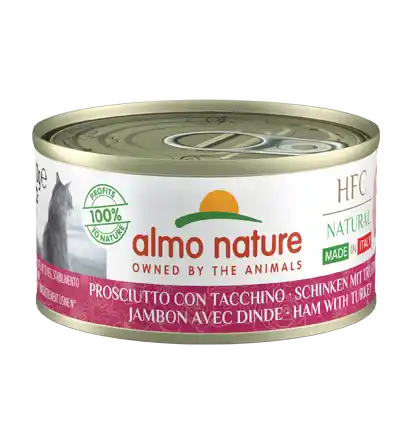 ALMO NATURE Cat HFC Can Made in Italy Natural Ham with Turkey 70g