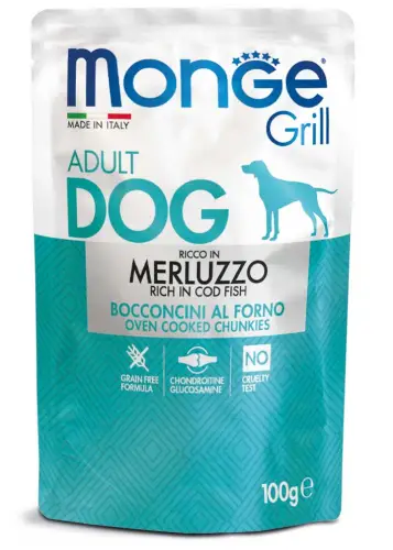 MONGE DOG GRILL POUCH COD FISH 100gr.