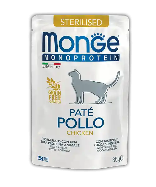 MONGE CAT POUCH MONOPROTEIN STERILISED CHICKEN 85gr.